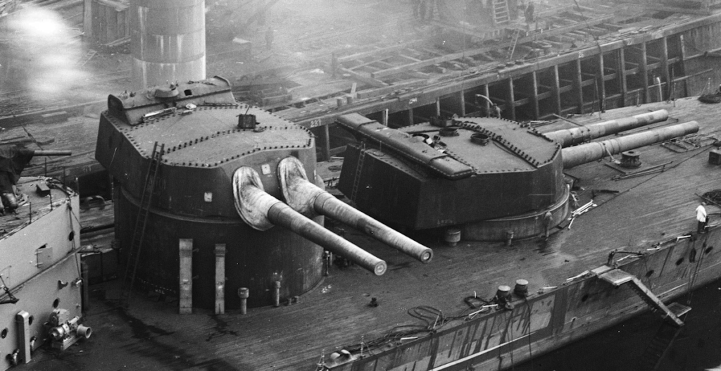 HMS Hood during construction 'X' and 'Y' Mark II 15-inch turrets