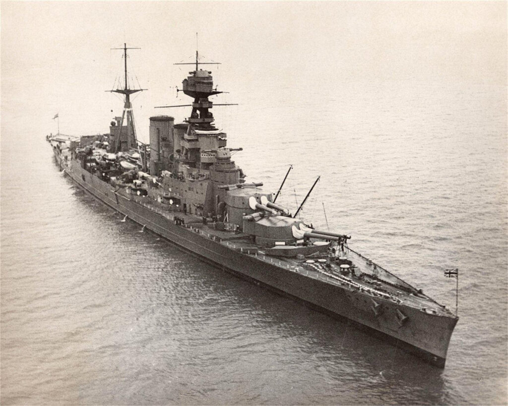 HMS Hood returns to Portsmouth Harbour for repairs 4 February 1935