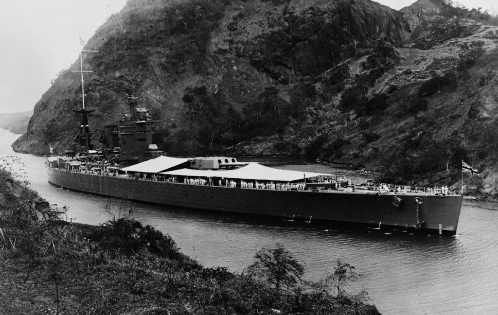 HMS Nelson passing through the Panama Canal, 23 February 1931