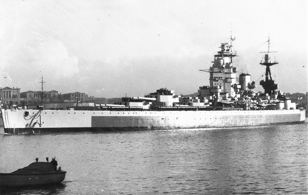 HMS Nelson seen in her Pacific camouflage