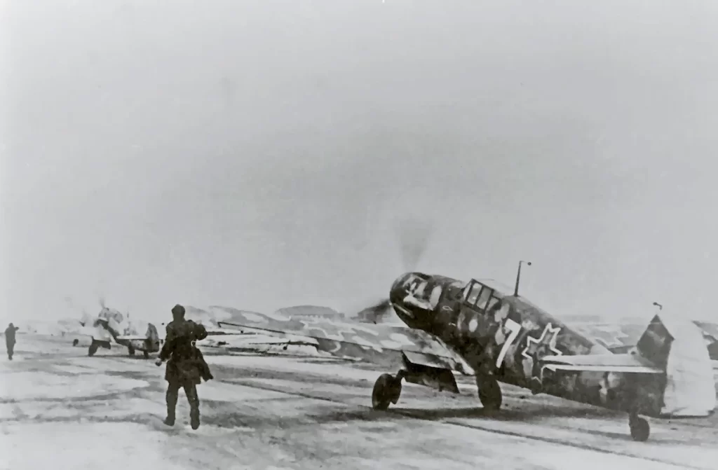 Messerschmitt Bf 109G-2 of the RRAF 7FG. White 7. Rumanian AF Dnepropetrovsk. Southern Russia. April 1943