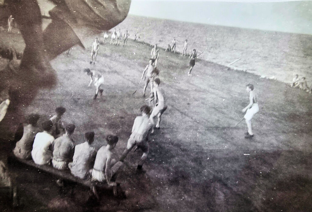 Deck hockey at sea on Vindex's flight deck, taken from the tower