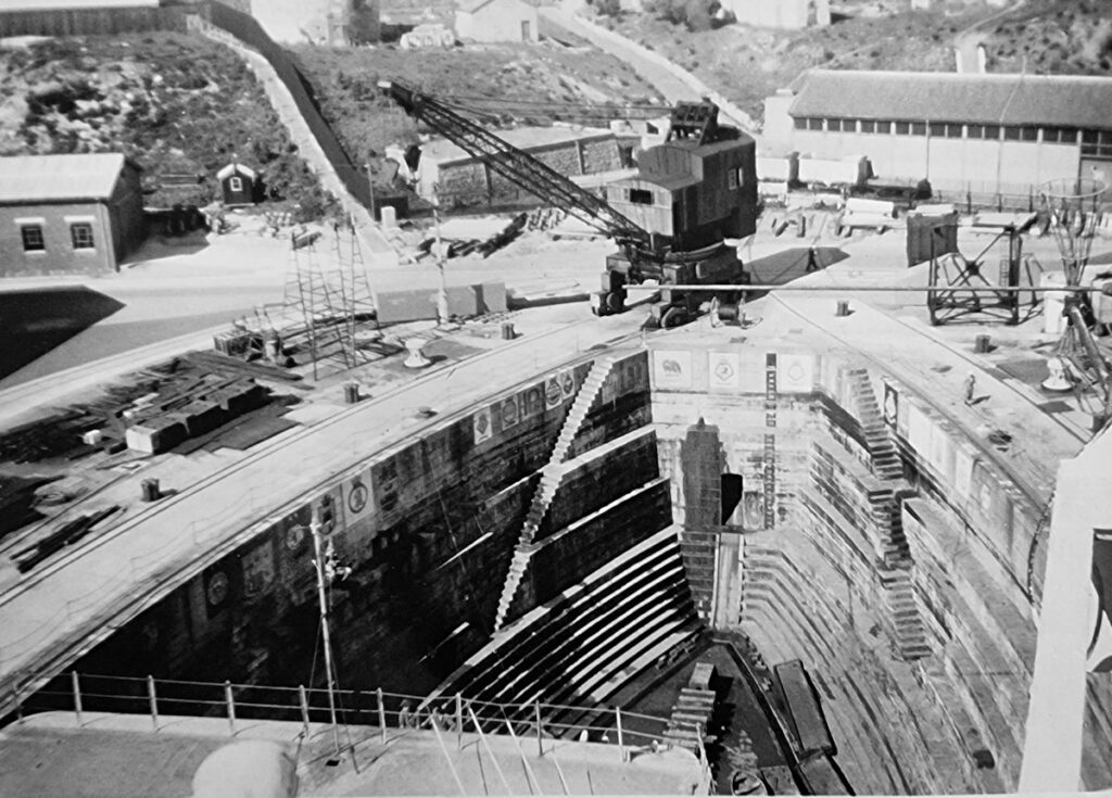 HMS Vindex in dry dock, Cockatoo Island, Sydney from 1 April 1946