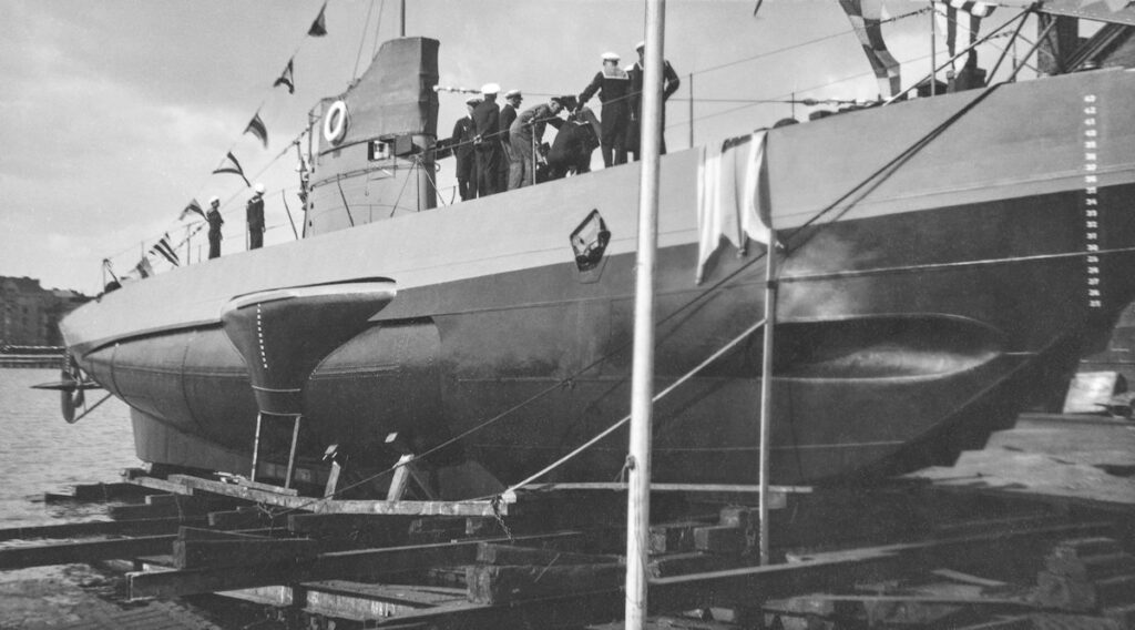 Saukko being launched at Hietalahti shipyard, 2 July 1930