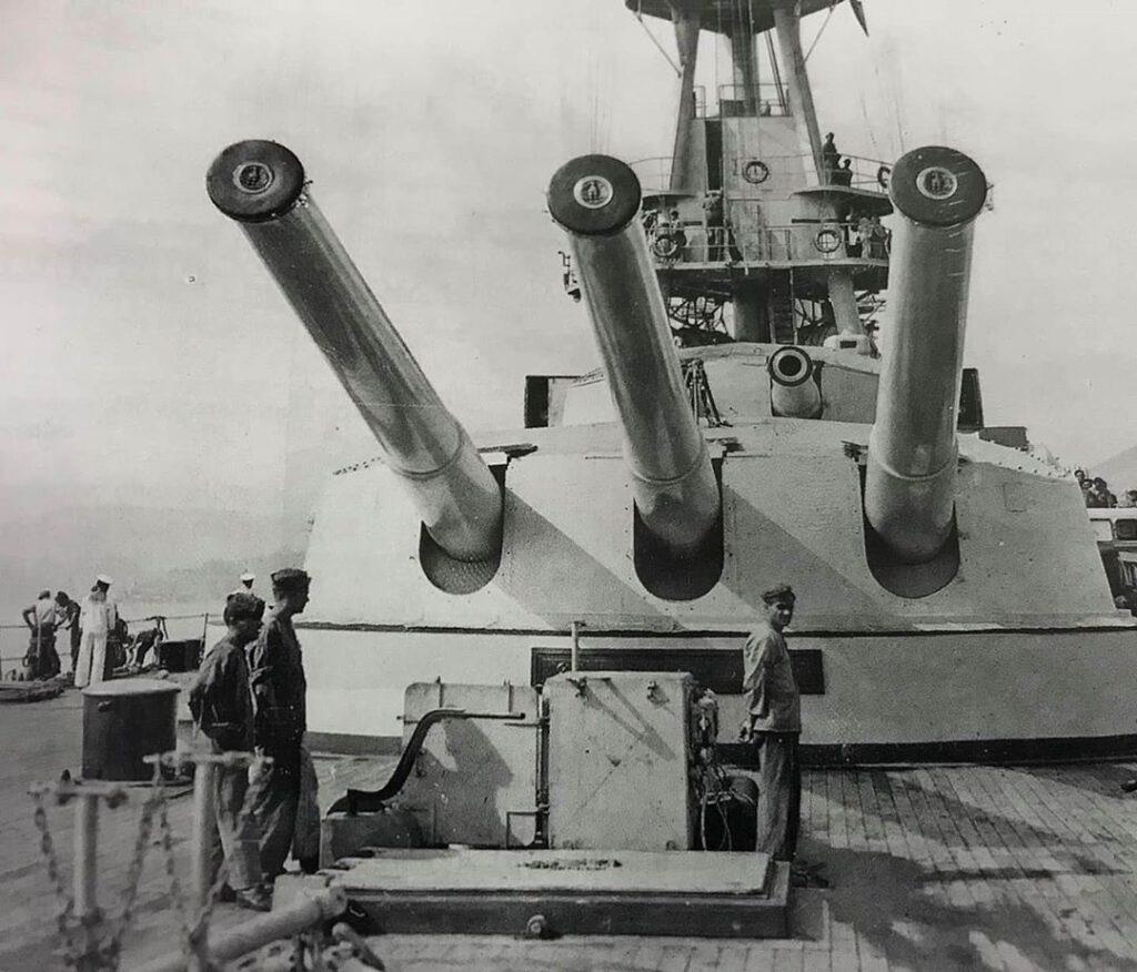 The aft 320 mm turrets of Giulio Cesare, at the end of her reconstruction