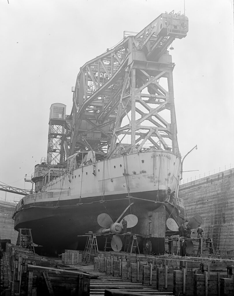 US Crane Ship No. 1 in dry dock at South Boston, Massachusetts, while undergoing repairs on 3 October 1925