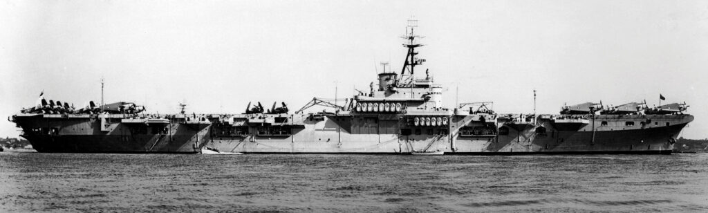 HMCS Magnificent (CVL 21), at anchor off San Raphael, French Riviera, 1951