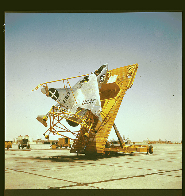 Ryan X-13 Vertijet on its launch trailer with temporary rear undercarriage