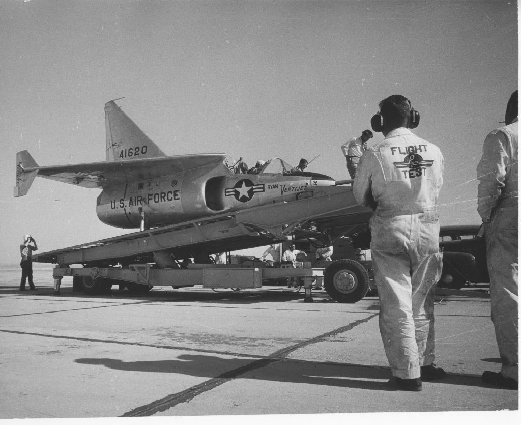 Ryan X-13 Vertijet on its launch trailer