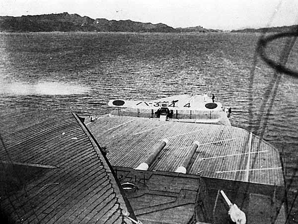 Akagi's multi-level flight deck looking towards the bow 1929