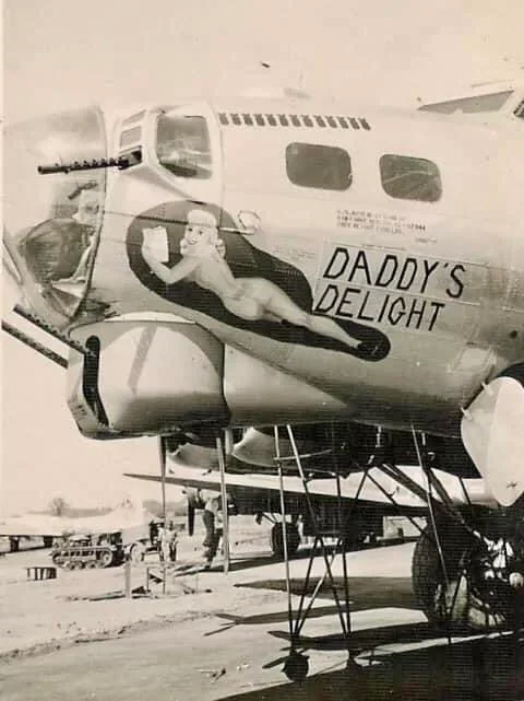 Boeing B-17G-40-VE Daddy’s Delight of the 359th Bomb Squadron [BN*I], 303rd Bomb Group, based at Molesworth (Station 107), Huntingdonshire from 2nd June 1944. Flew 118 Missions. Returned to the US post war and scrapped.