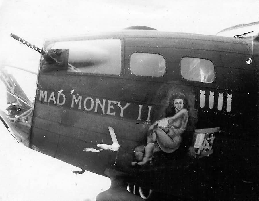 Boeing B-17F-25-VE s/n 42-5838 Mad Money II Assigned 547BS/384BG [SO-P] Grafton Underwood 29/5/43; Missing in Action Keil 4/1/44 crash landed Asnaes, three miles SW of Kalunborg, Sjaelland, Denmark. All 10 crew POW