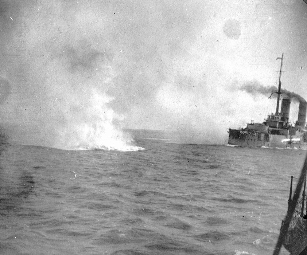 Slava in battle. Photo taken on October 4, 1917 from the destroyer Silny