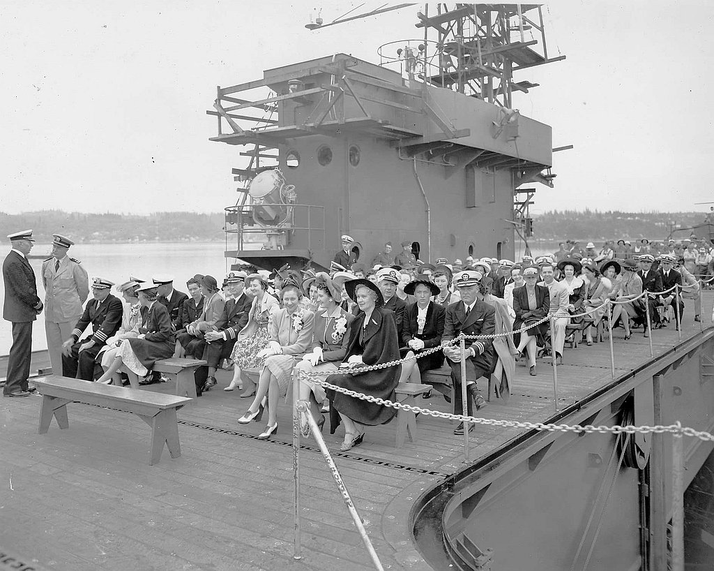 USS Nassau (ACV-16) during her commissioning ceremonies on Thursday, 20 August 1942