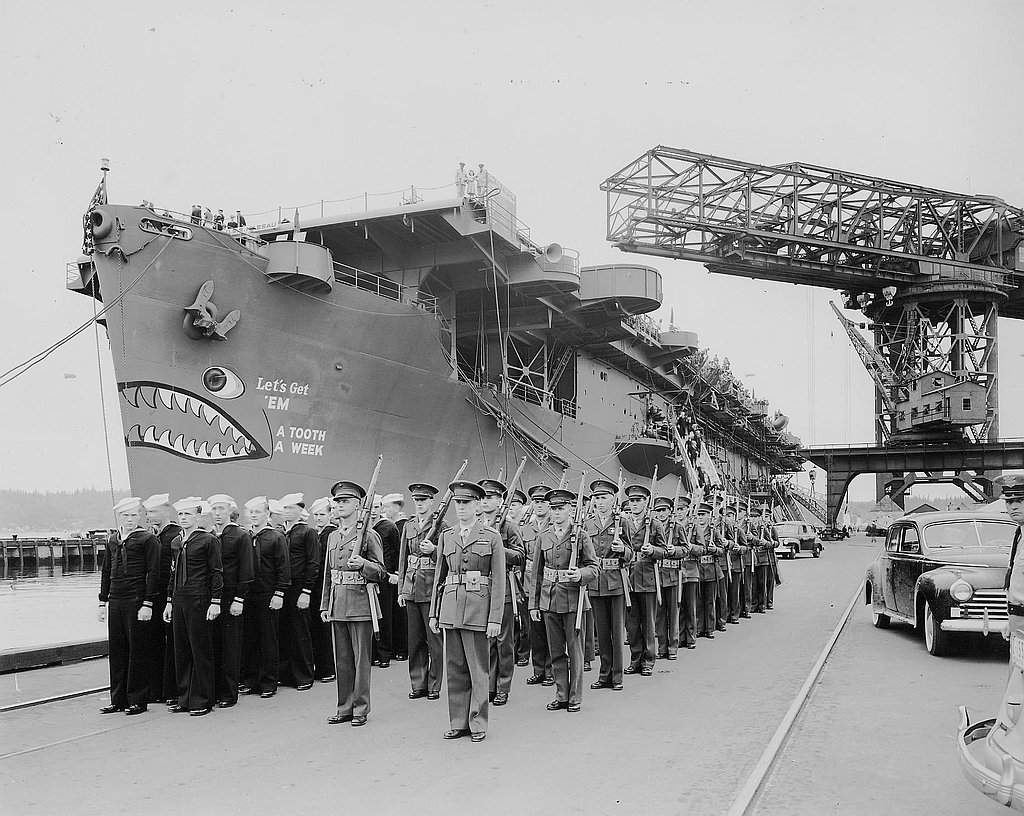 USS Nassau (ACV-16) following her commissioning ceremony at the Puget Sound Navy Yard on Thursday, 20 August 1942