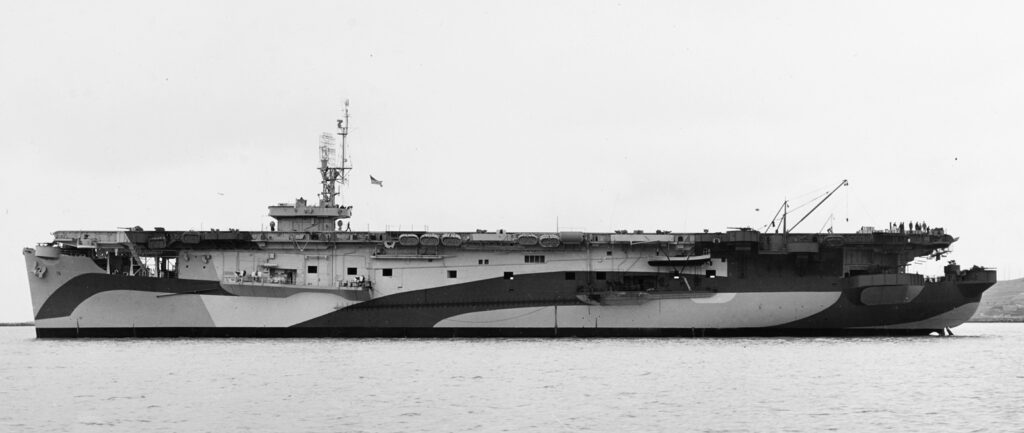 USS Nassau (CVE-16) wearing Measure 33 Design 2A, 29 April 1944, at Mare Island, California