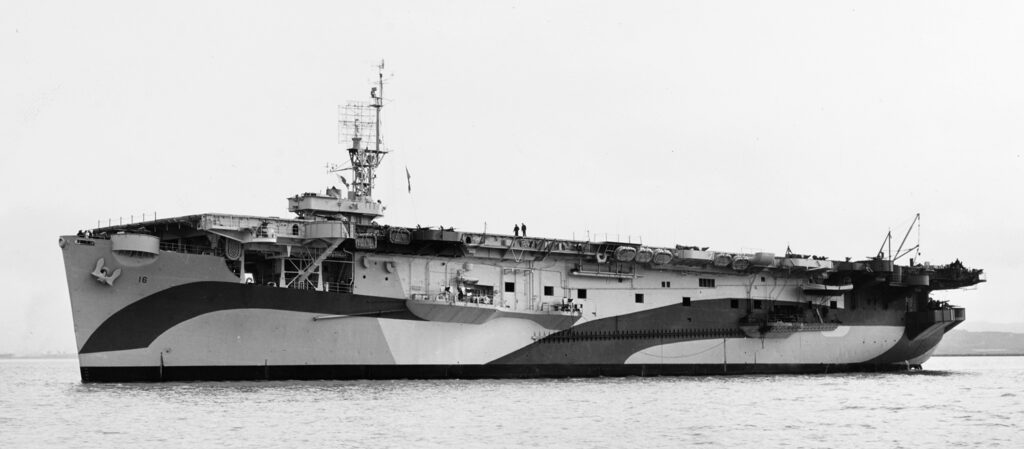 USS Nassau (CVE-16) wearing Measure 33 Design 2A, 29 April 1944, at Mare Island, California