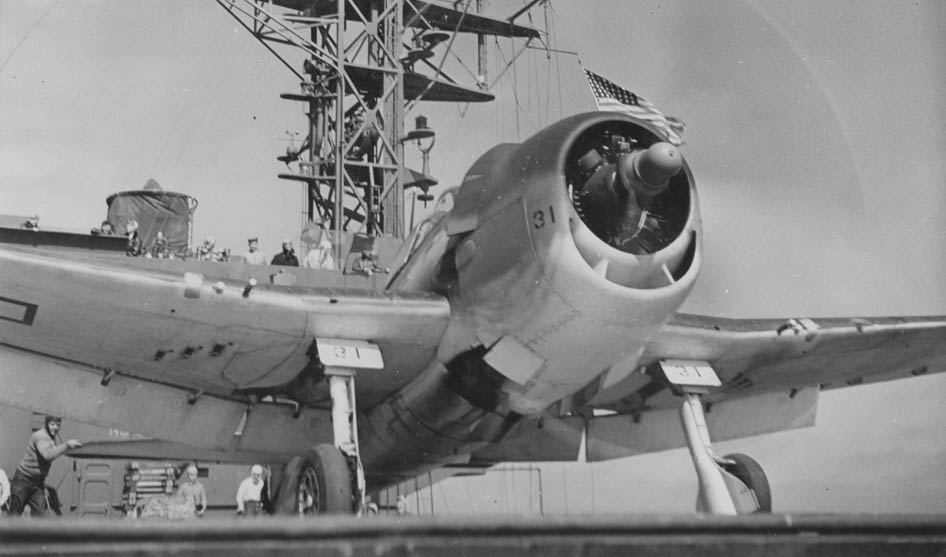 Grumman F6F Hellcat on USS Nassau (CVE-16) October 1943