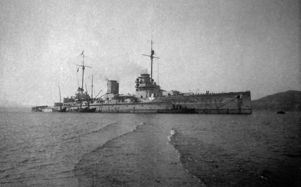 Yavuz aground off Cape Nara, February 1918