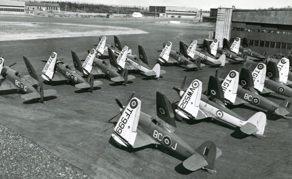 Hawker Sea Fury FB.11s of the 19th CAG on the tarmac at Shearwater, Nova Scotia