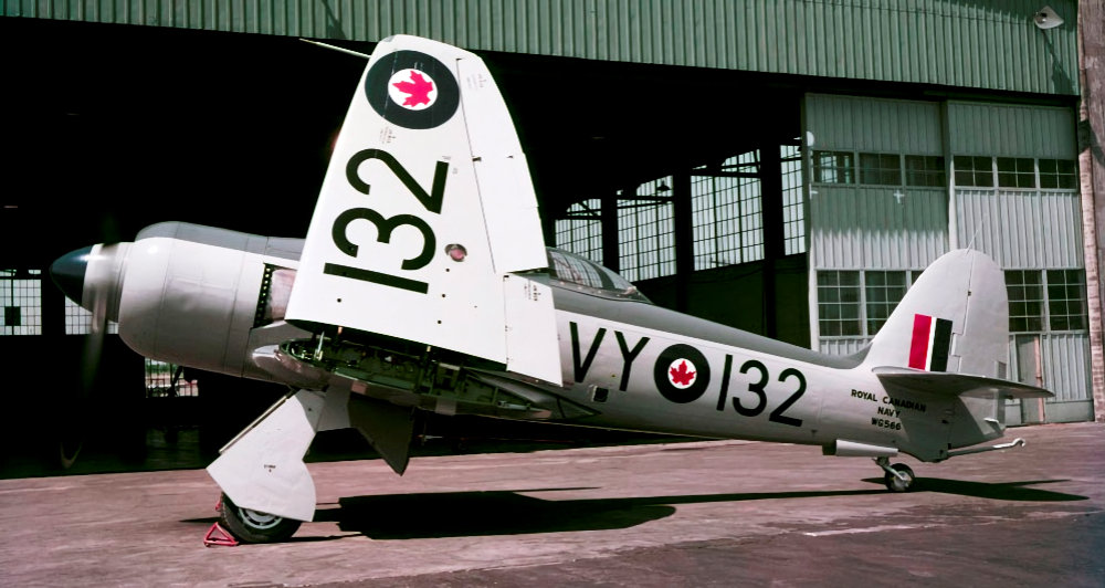 Hawker Sea Fury FB.11 WG566, of the RCN in 1952 with its wings folded